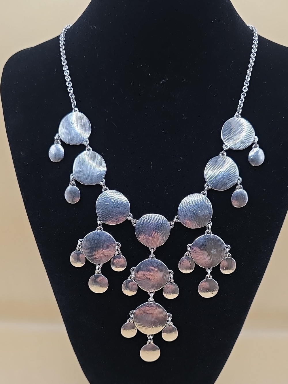Silver-Tone Disc Cascade Statement Necklace - Women Jewelry